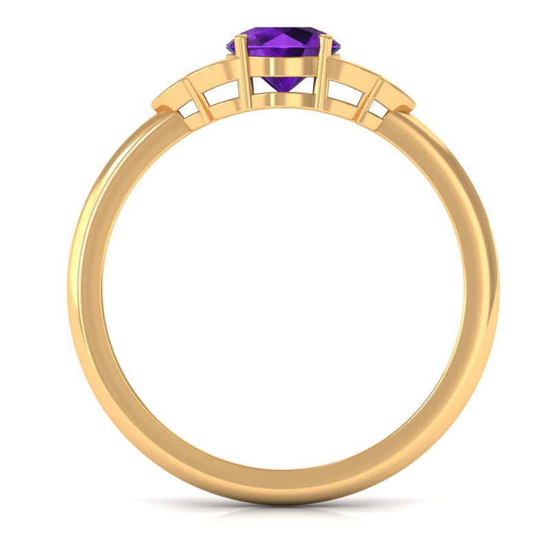 Natural amethyst promise ring with diamond trio from Rosec Jewels, featuring a purple amethyst gemstone and three small sparkling diamonds.