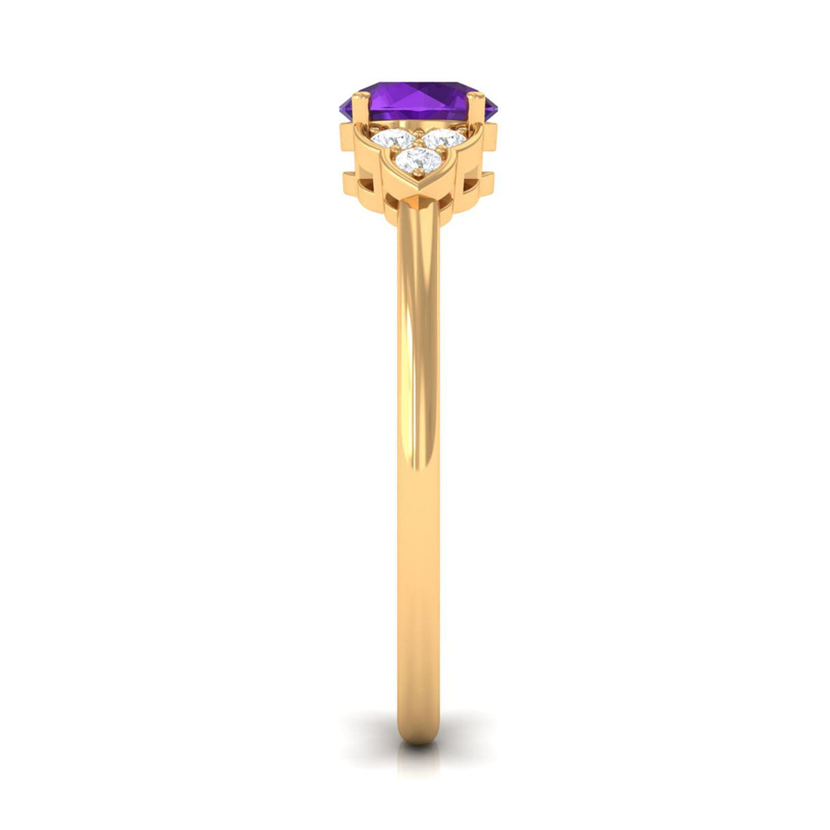 Natural Amethyst Promise Ring with Diamond Trio