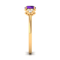 Natural Amethyst Promise Ring with Diamond Trio