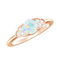 Natural Ethiopian Rainbow Opal Engagement Ring with Diamond Trio