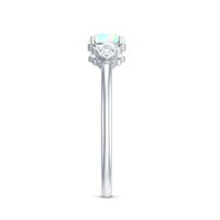 Natural Ethiopian Rainbow Opal Engagement Ring with Diamond Trio