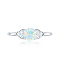 Natural Ethiopian Rainbow Opal Engagement Ring with Diamond Trio