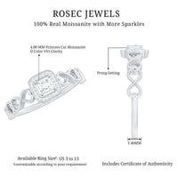 Certified Princess Cut Moissanite Infinity Engagement Ring