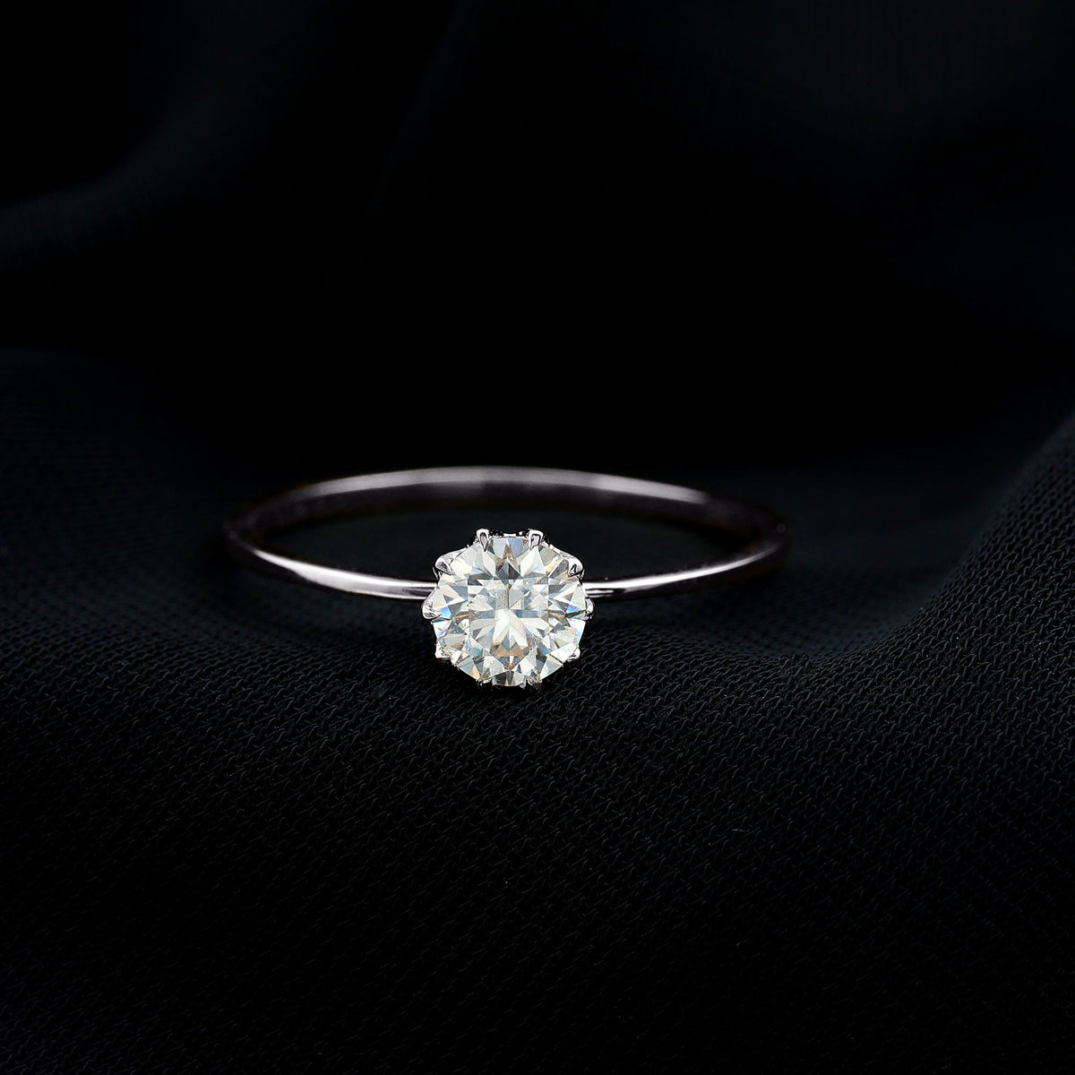 1 CT Simulated Diamond Solitaire Ring in Lotus Basket Setting
