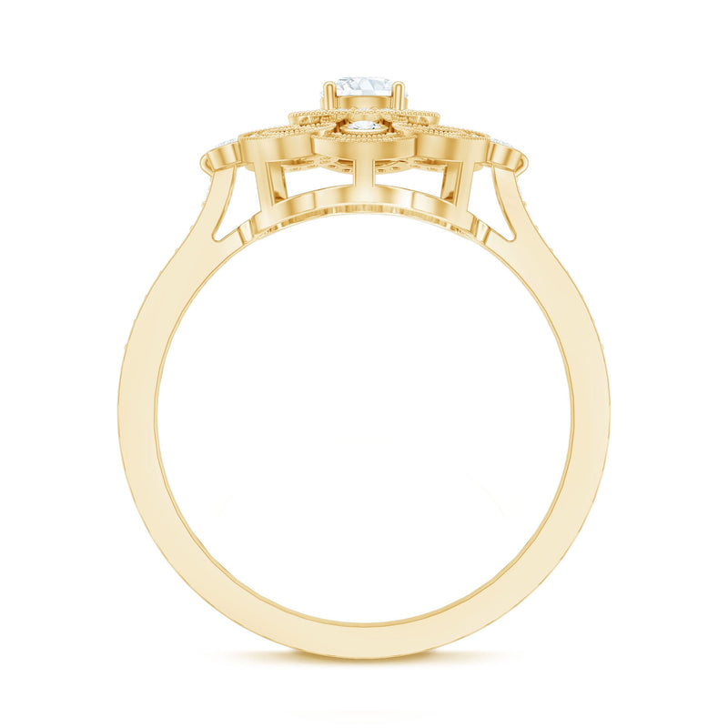 Antique-looking certified moissanite engagement ring for women with intricate vintage design, crafted by Rosec Jewels.