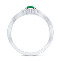 Natural Emerald Diamond Antique Style Engagement Ring with Crossover Shank