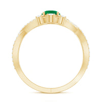 Natural Emerald Diamond Antique Style Engagement Ring with Crossover Shank