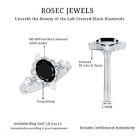 Vintage Style 1.9 Carat Lab Grown Black Diamond Oval Engagement Ring with White Diamond