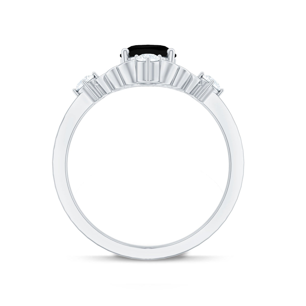 Vintage Style 1.9 Carat Lab Grown Black Diamond Oval Engagement Ring with White Diamond
