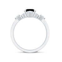 Vintage Style 1.9 Carat Lab Grown Black Diamond Oval Engagement Ring with White Diamond