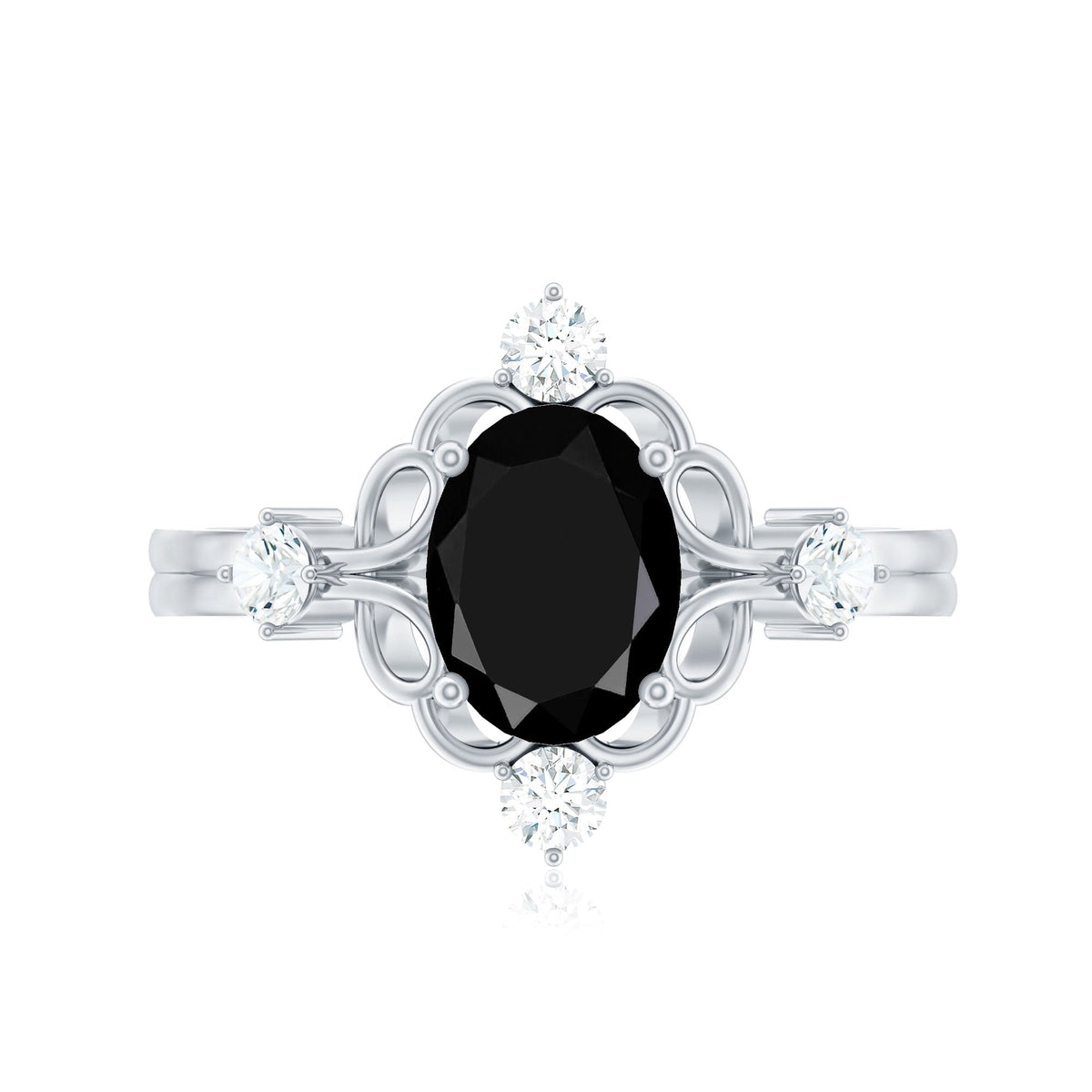 Vintage Style 1.9 Carat Lab Grown Black Diamond Oval Engagement Ring with White Diamond