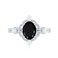 Vintage Style 1.9 Carat Lab Grown Black Diamond Oval Engagement Ring with White Diamond