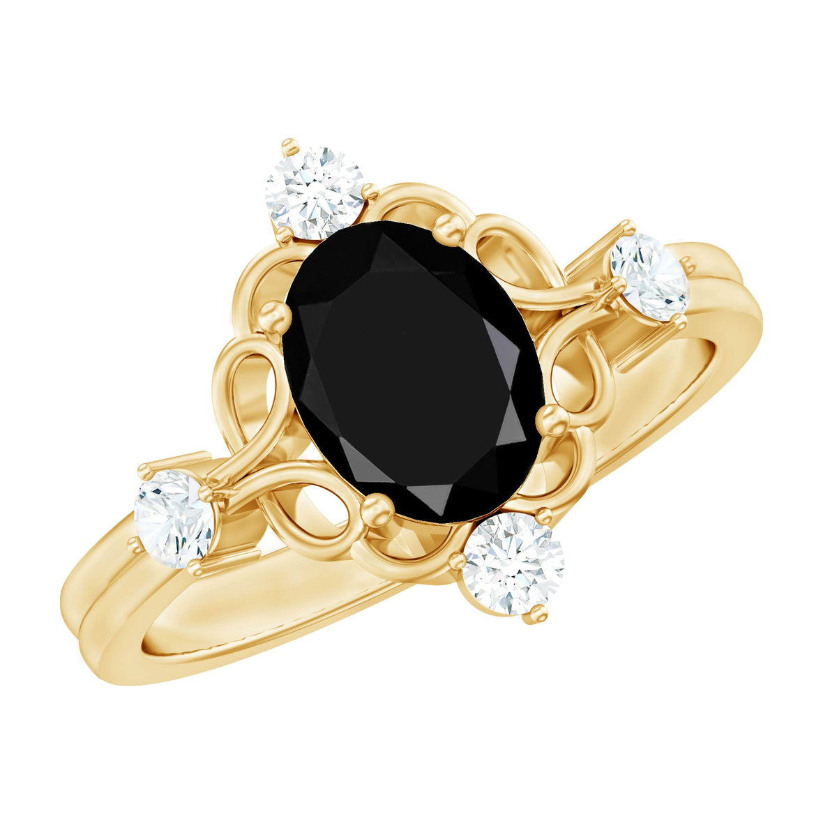 Vintage Style 1.9 Carat Lab Grown Black Diamond Oval Engagement Ring with White Diamond