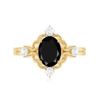 Vintage Style 1.9 Carat Lab Grown Black Diamond Oval Engagement Ring with White Diamond