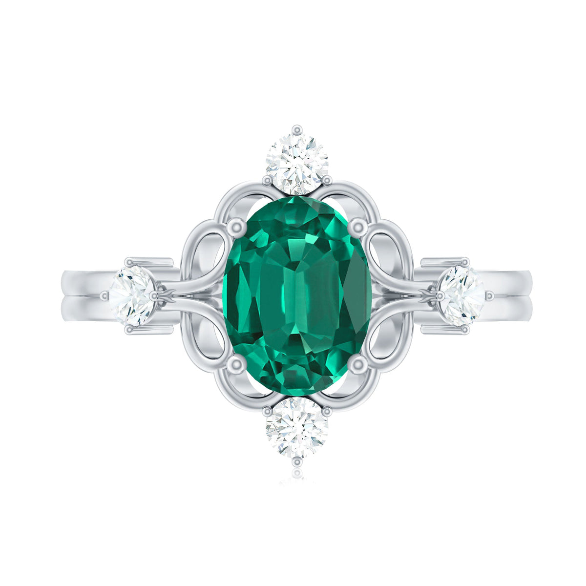Vintage Inspired 1 Ct Lab Grown Emerald Oval Engagement Ring with Diamond