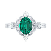Vintage Inspired 1 Ct Lab Grown Emerald Oval Engagement Ring with Diamond