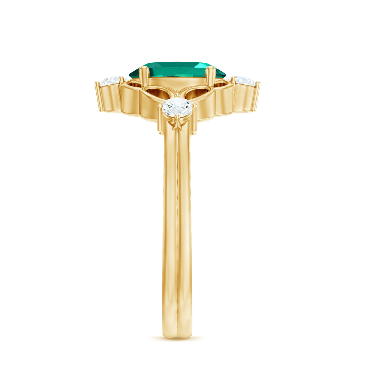 Vintage Inspired 1 Ct Lab Grown Emerald Oval Engagement Ring with Diamond