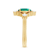 Vintage Inspired 1 Ct Lab Grown Emerald Oval Engagement Ring with Diamond