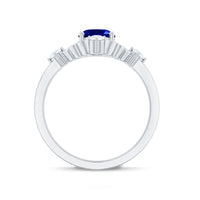 6X8 mm Oval Cut Lab Grown Blue Sapphire Oblong Engagement Ring with Diamond