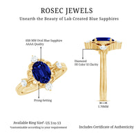 6X8 mm Oval Cut Lab Grown Blue Sapphire Oblong Engagement Ring with Diamond