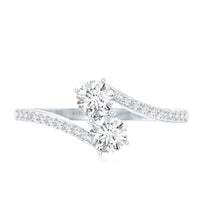 Certified Moissanite 2 Stone Promise Ring in Bypass Shank