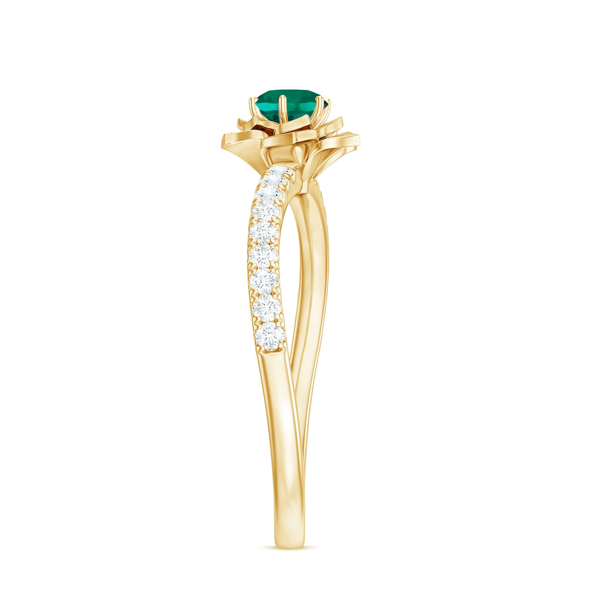 Certified Lab Grown Emerald Diamond Flower Engagement Ring