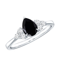 0.85 Carat Pear Shaped Created Black Diamond Solitaire Ring with Diamond