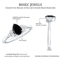 0.85 Carat Pear Shaped Created Black Diamond Solitaire Ring with Diamond