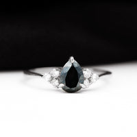 0.85 Carat Pear Shaped Created Black Diamond Solitaire Ring with Diamond