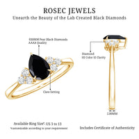 0.85 Carat Pear Shaped Created Black Diamond Solitaire Ring with Diamond