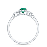 Certified Lab Grown Emerald Pear Shaped Engagement Ring with Diamond Trio