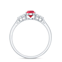 Pear Shaped Lab Ruby Engagement Ring with Diamond Trio