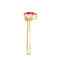 Pear Shaped Lab Ruby Engagement Ring with Diamond Trio