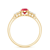 Pear Shaped Lab Ruby Engagement Ring with Diamond Trio