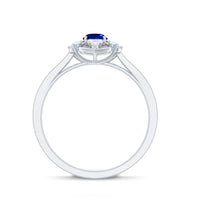 Vintage Style Created Blue Sapphire and Diamond Flower Engagement Ring
