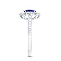 Vintage Style Created Blue Sapphire and Diamond Flower Engagement Ring