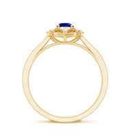 Vintage Style Created Blue Sapphire and Diamond Flower Engagement Ring