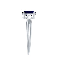 Oval Shape Real Blue Sapphire Solitaire Ring with Diamond
