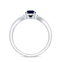 Oval Shape Real Blue Sapphire Solitaire Ring with Diamond