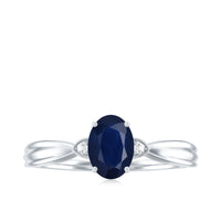 Oval Shape Real Blue Sapphire Solitaire Ring with Diamond