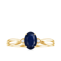 Oval Shape Real Blue Sapphire Solitaire Ring with Diamond
