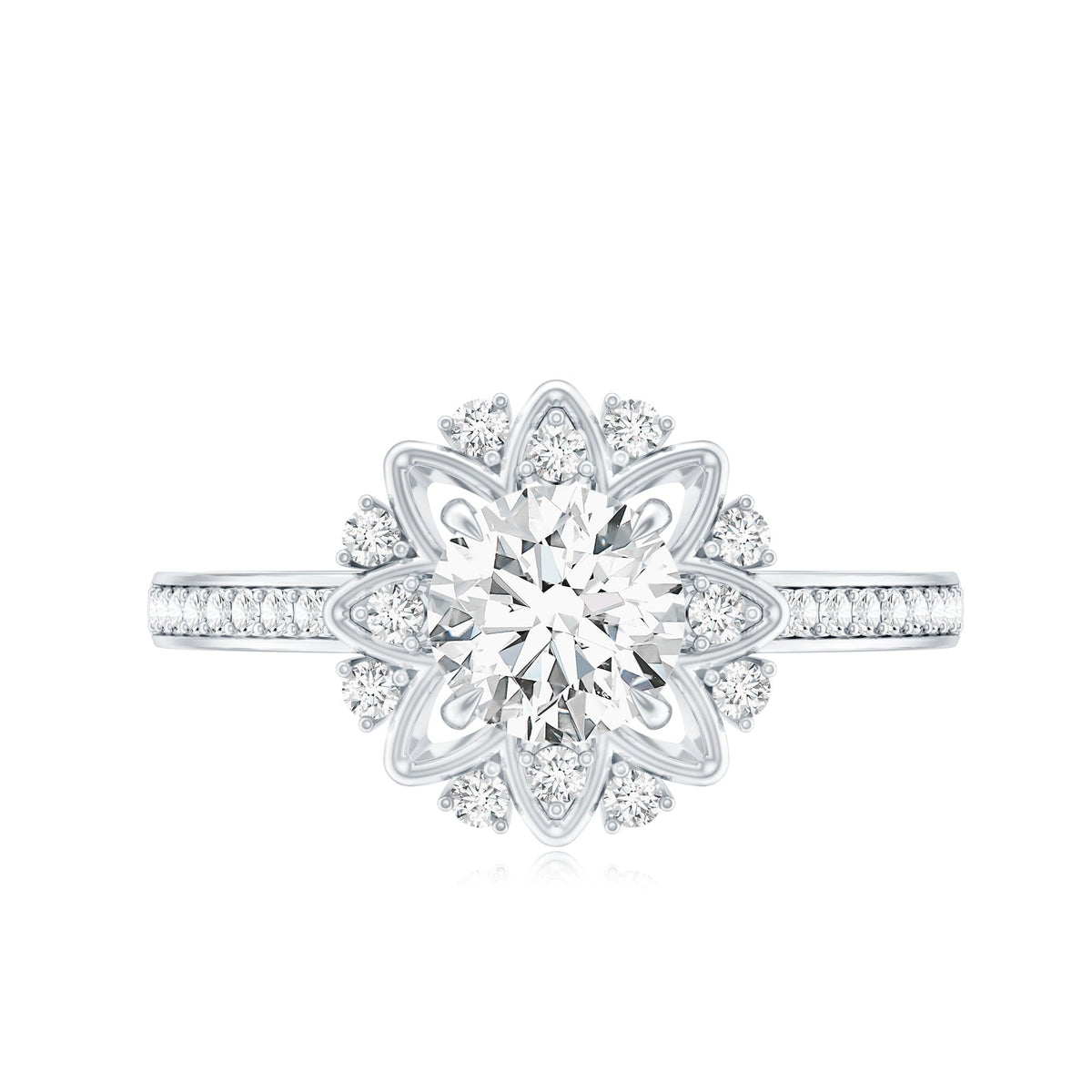 1.5 CT Round Certified Zircon Flower Engagement Ring