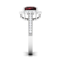 Real 8mm Garnet Cushion Cut Engagement Ring with Diamond Halo