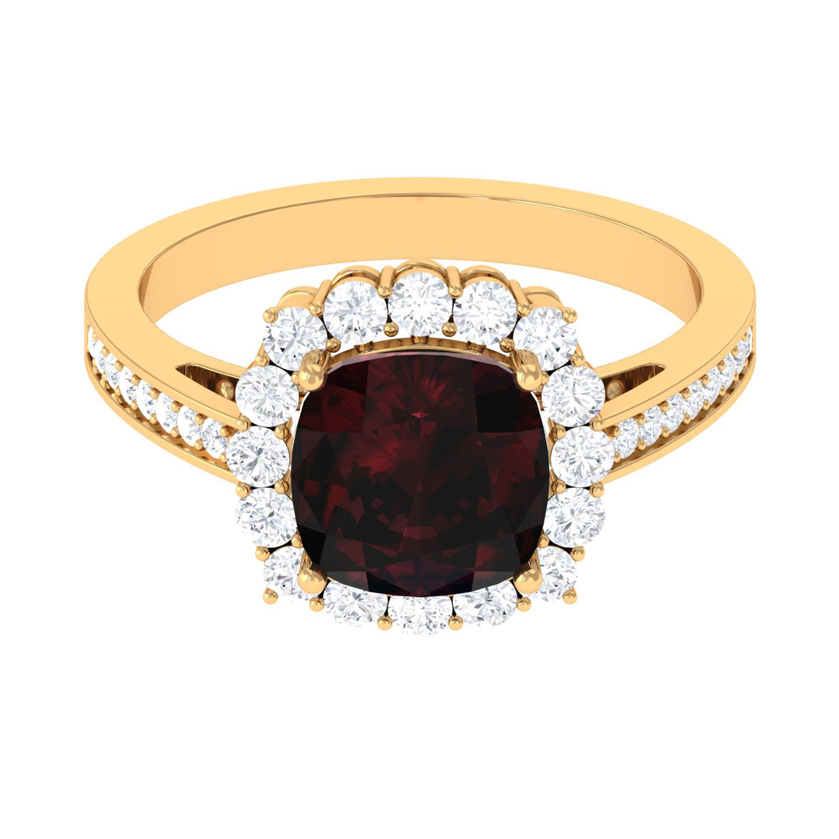 Real 8mm Garnet Cushion Cut Engagement Ring with Diamond Halo