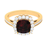 Real 8mm Garnet Cushion Cut Engagement Ring with Diamond Halo