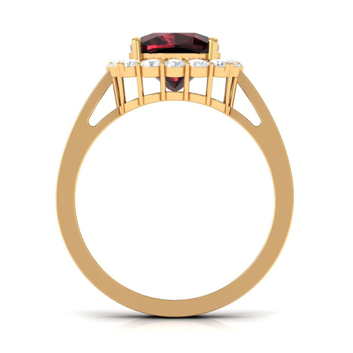 Real 8mm Garnet Cushion Cut Engagement Ring with Diamond Halo