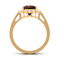 Real 8mm Garnet Cushion Cut Engagement Ring with Diamond Halo