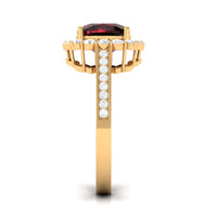 Real 8mm Garnet Cushion Cut Engagement Ring with Diamond Halo