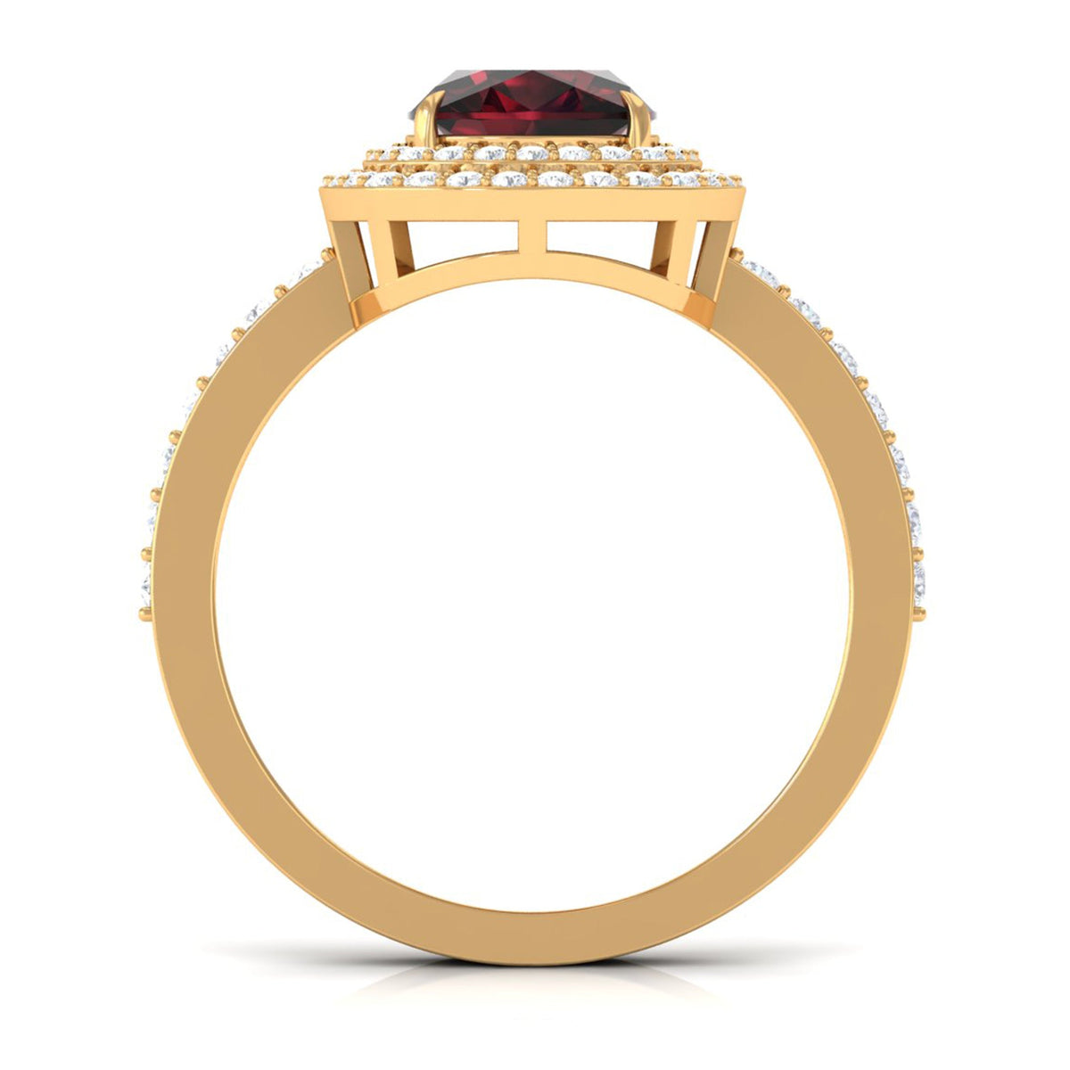 Natural 8mm Cushion Cut Garnet Diamond Double Halo Engagement Ring