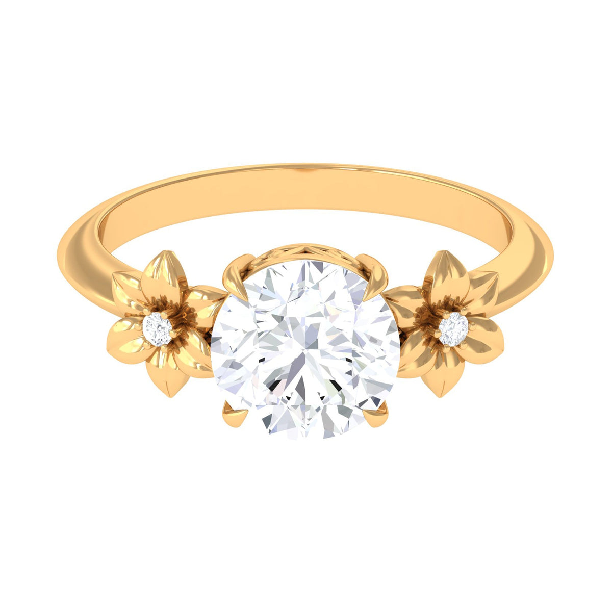 2 Carat Round Cubic Zirconia Flower Engagement Ring